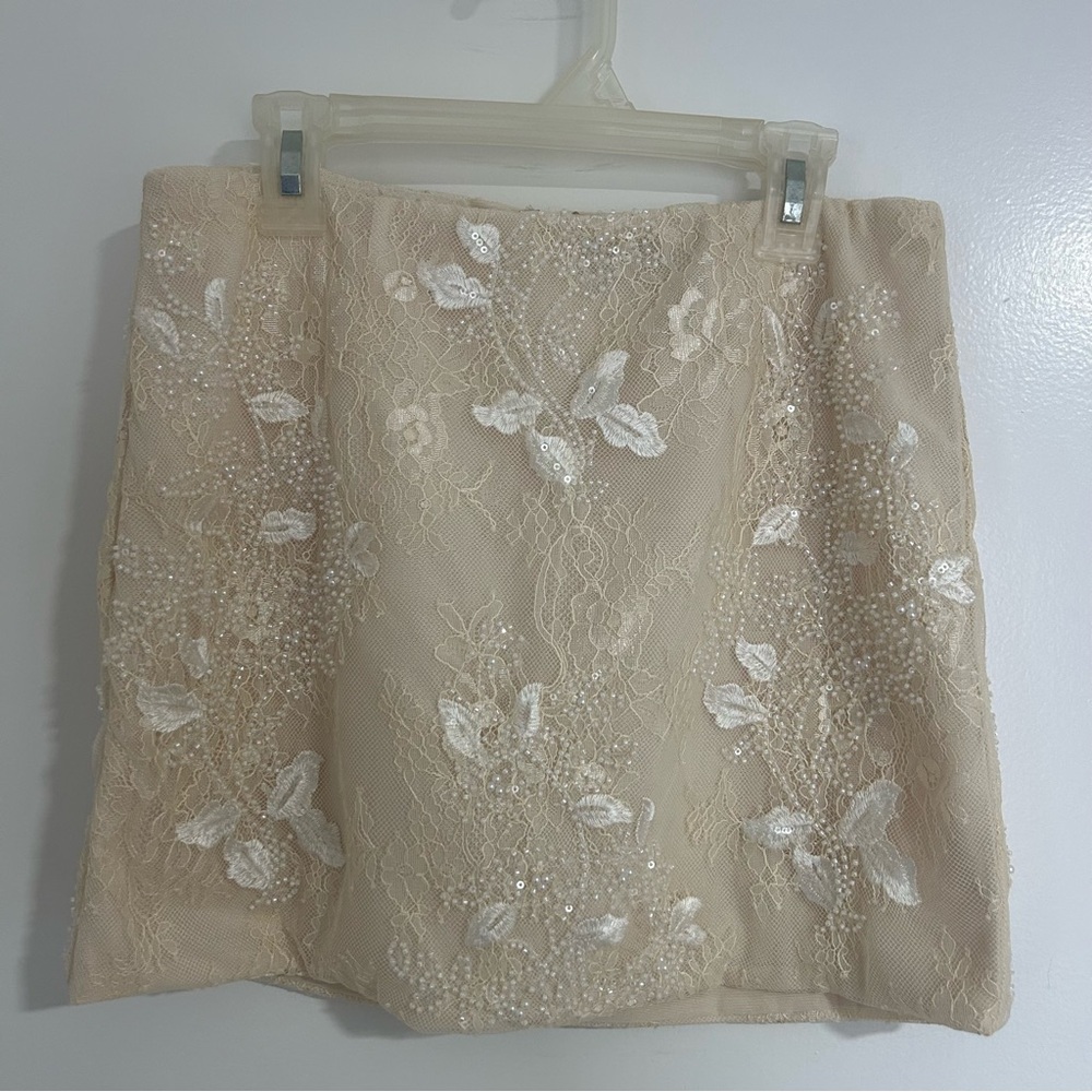 Oh Polly Embellished Lace Bodycon Mini Skirt in Ivory